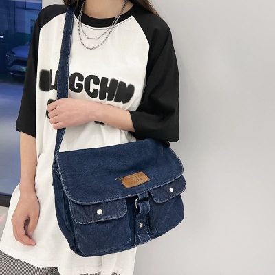 Washed Denim Canvas Crossbody Bag