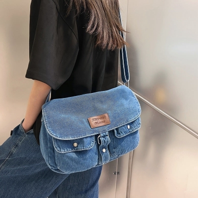 Washed Denim Canvas Crossbody Bag