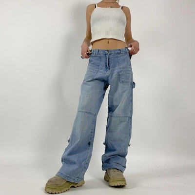 Cutout Belted Straight Leg Cargo Jeans