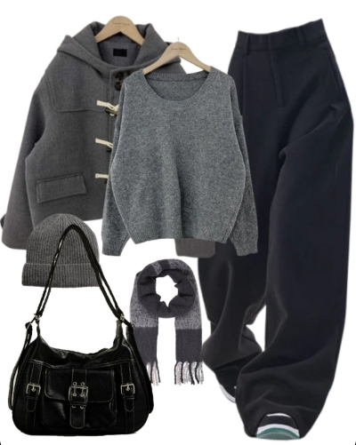 OOTD: Hooded Coat + Round Neck Sweater + Suit Pants + Crossbody Bag