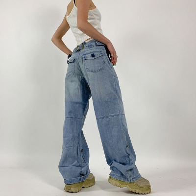 Cutout Belted Straight Leg Cargo Jeans