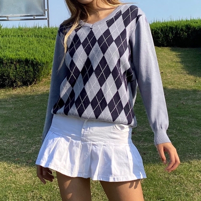Preppy Style Argyle Sweater