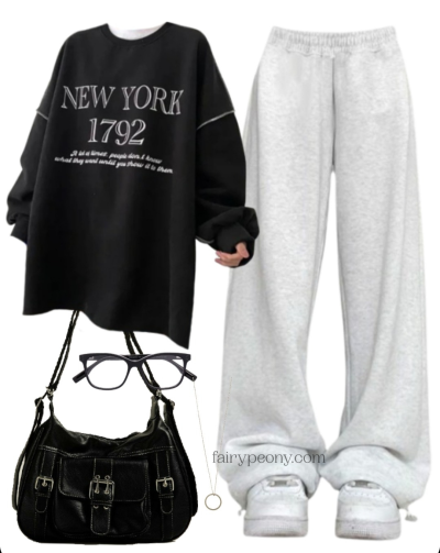 OOTD: Oversized Sweatshirt + Baggy Sweatpants + Y2K Crossbody Bag