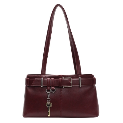 Buckled Key Pu Leather Shoulder Bag