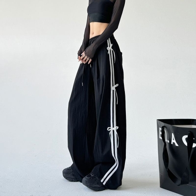 Side Striped Bow Tie Wide Leg Sweatpants