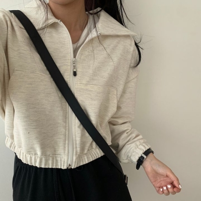Solid Color Front Pocket Zip Up Jacket