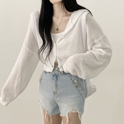 Solid Color Knitted Button Hoodie