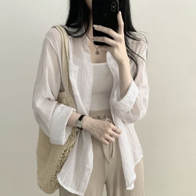 Solid Color Thin Long Sleeve Blouse