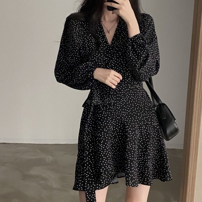 Polka Dot Print Puff Long Sleeve Dress