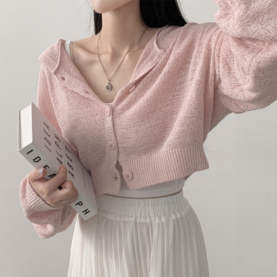 Solid Color Knitted Button Hoodie