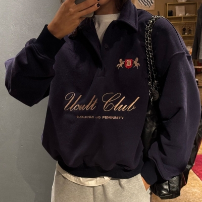 Vintage Letter Embroidered Pullover Sweatshirt