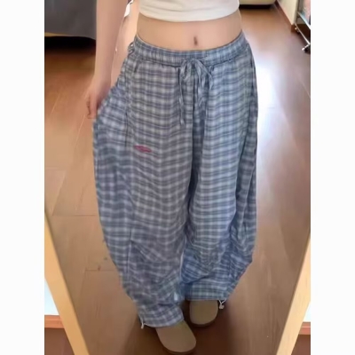 Aesthetic Checkered Print Baggy Pants