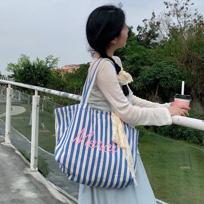 Large Capacity Striped Tote Bag