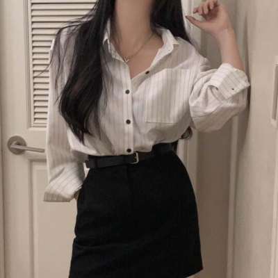 Vintage Striped Oversized Long Sleeve Blouse