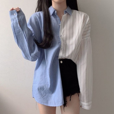 Striped Color Block Long Sleeve Blouse