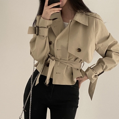 Solid Color Suit Collar Double Breasted Trench Jacket