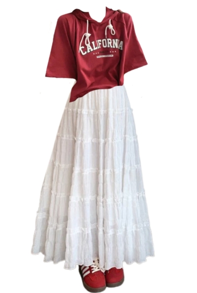 OOTD: Hooded Tee + Ruffled Maxi Skirt