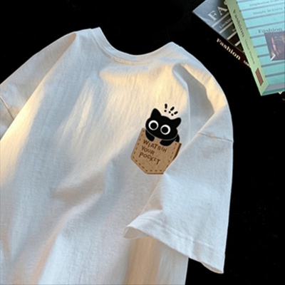 Aesthetic Cute Kitten Print Oversized T-shirt