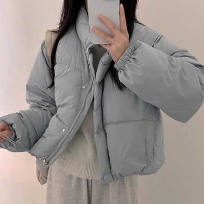 Solid Color Stand Collar Padded Coat