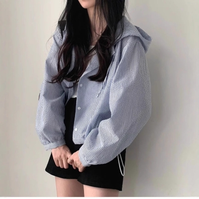 Vintage Striped Oversized Zip Up Hoodie