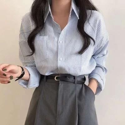 Vintage Striped Long Sleeve Blouse