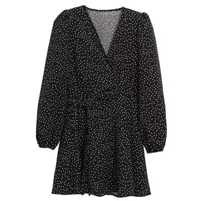 Polka Dot Print Puff Long Sleeve Dress