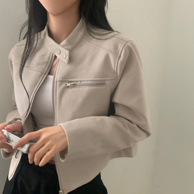 Vintage Solid Color Motorcycle Pu Leather Jacket