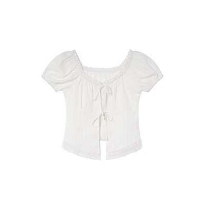 Fairy Lace Edge Puff Short Sleeve Blouse