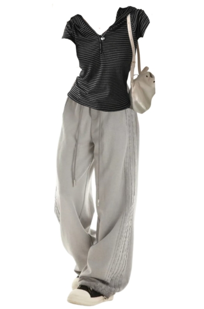 OOTD: Striped Short Sleeve Tee + Wide Leg Sweatpants