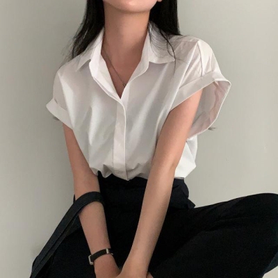 Solid Color Oversized Short Sleeve Blouse