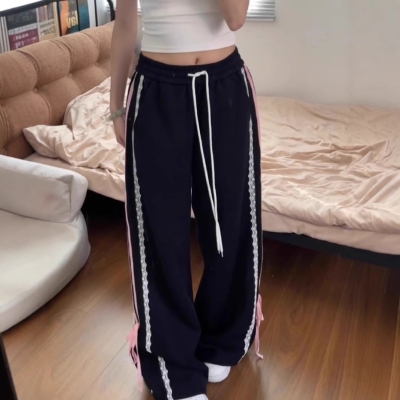 Coquette Bow Knot Lace Patchwork Sweatpants
