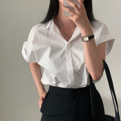 Solid Color Oversized Short Sleeve Blouse