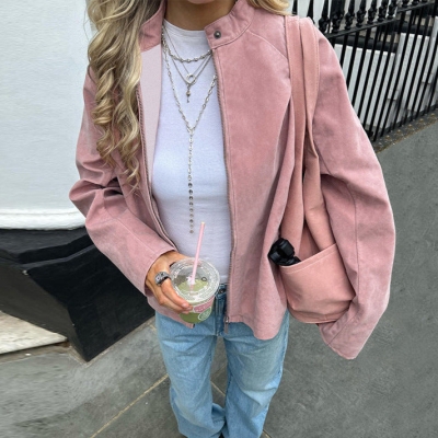 Casual Pure Color Oversized Zip Up Jacket