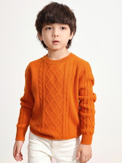 100% Wool Kids' Ribbed Round Neck Sweater