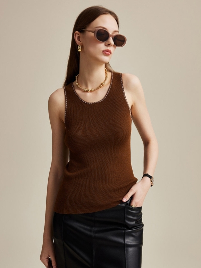 100% Wool Women's Sleek Ribbed Knit Tank Top