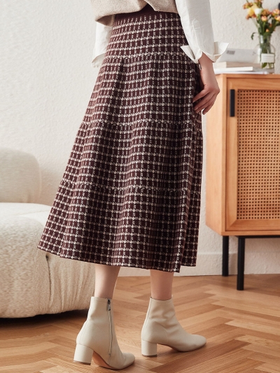 Women's Plaid Wool Knit A Line Skirt