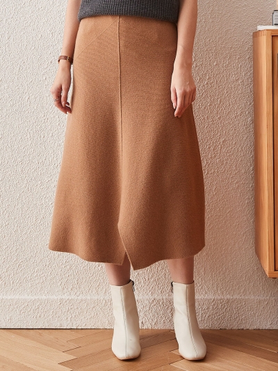 100% Cashmere Women's Split Knit Pencil Skirt