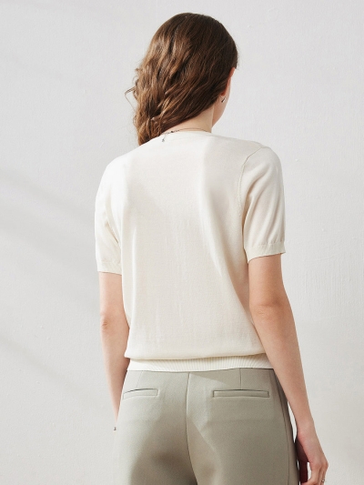 Women's Lyocell V-Neck Ribbed Knit T-Shirt