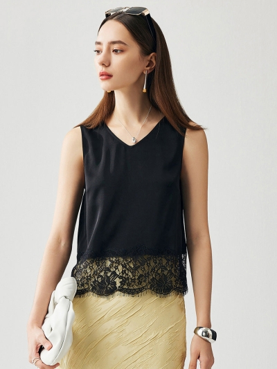Women's Chic Lace-Trimmed V-Neck Tank Top