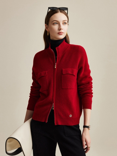 100% Wool Women's Dual Zip Cardigan with Pockets