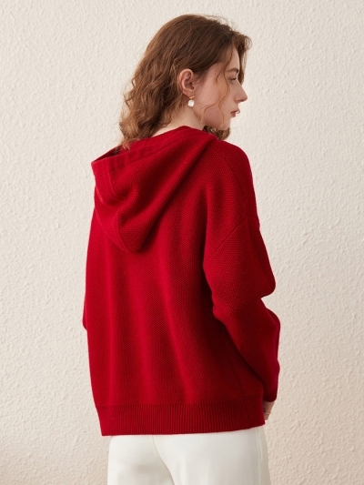 100% Wool Women's Sweater Casual Knit Hoodie