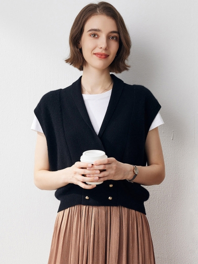 100% Cashmere Women's Knit Sleeveless Wrap Vest
