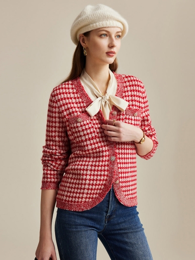 100% Wool Women's Houndstooth Cardigan