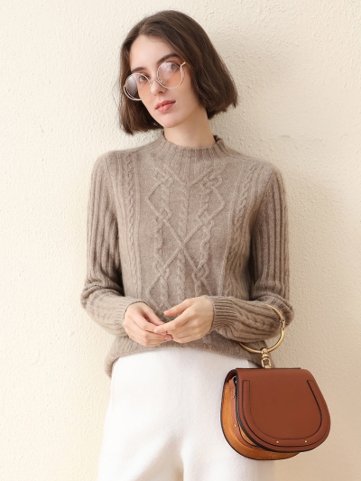 100% Cashmere Women's Mock Neck Knit Sweater
