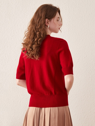 100% Wool Women's Seamless Round Neck Knit Sweater