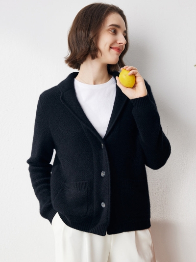 100% Cashmere Women's Blazer Collar Cardigan