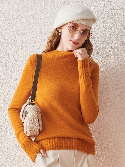 100% Cashmere Women's Mock Neck Knit Sweater