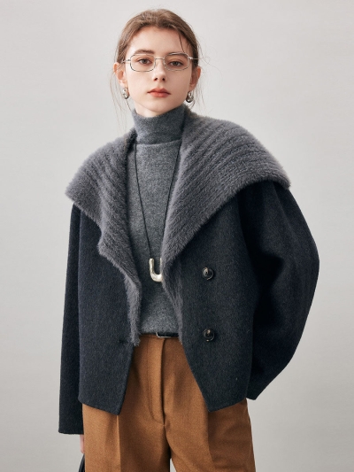 Women's Fuzzy Sailor Collar Button Front Coat