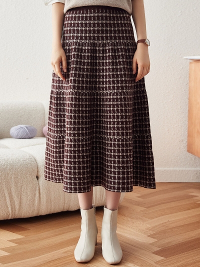Women's Plaid Wool Knit A Line Skirt