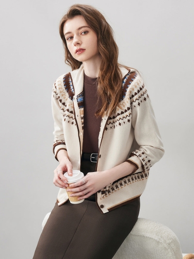 100% Wool Women's Fair Isle Knit Hoodie